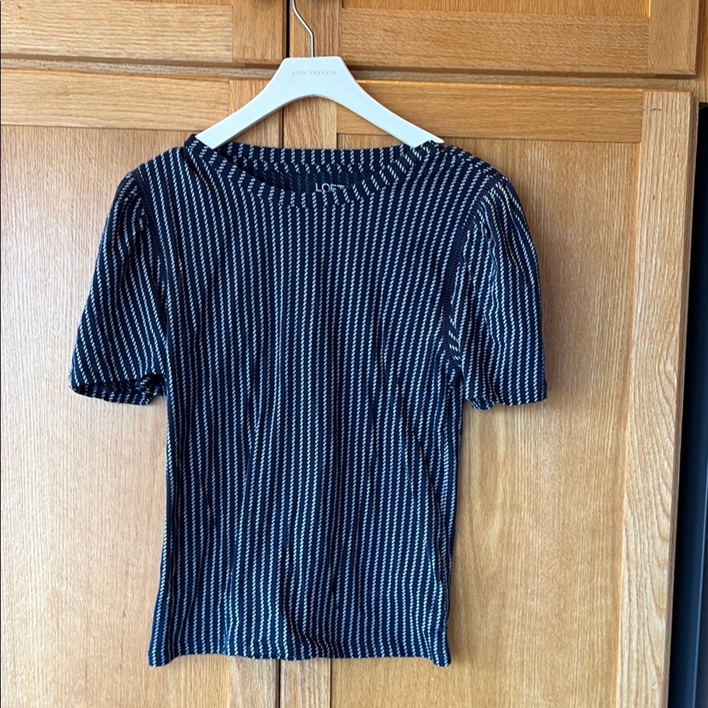 LOFT Navy and White Striped Short Sleeve Top